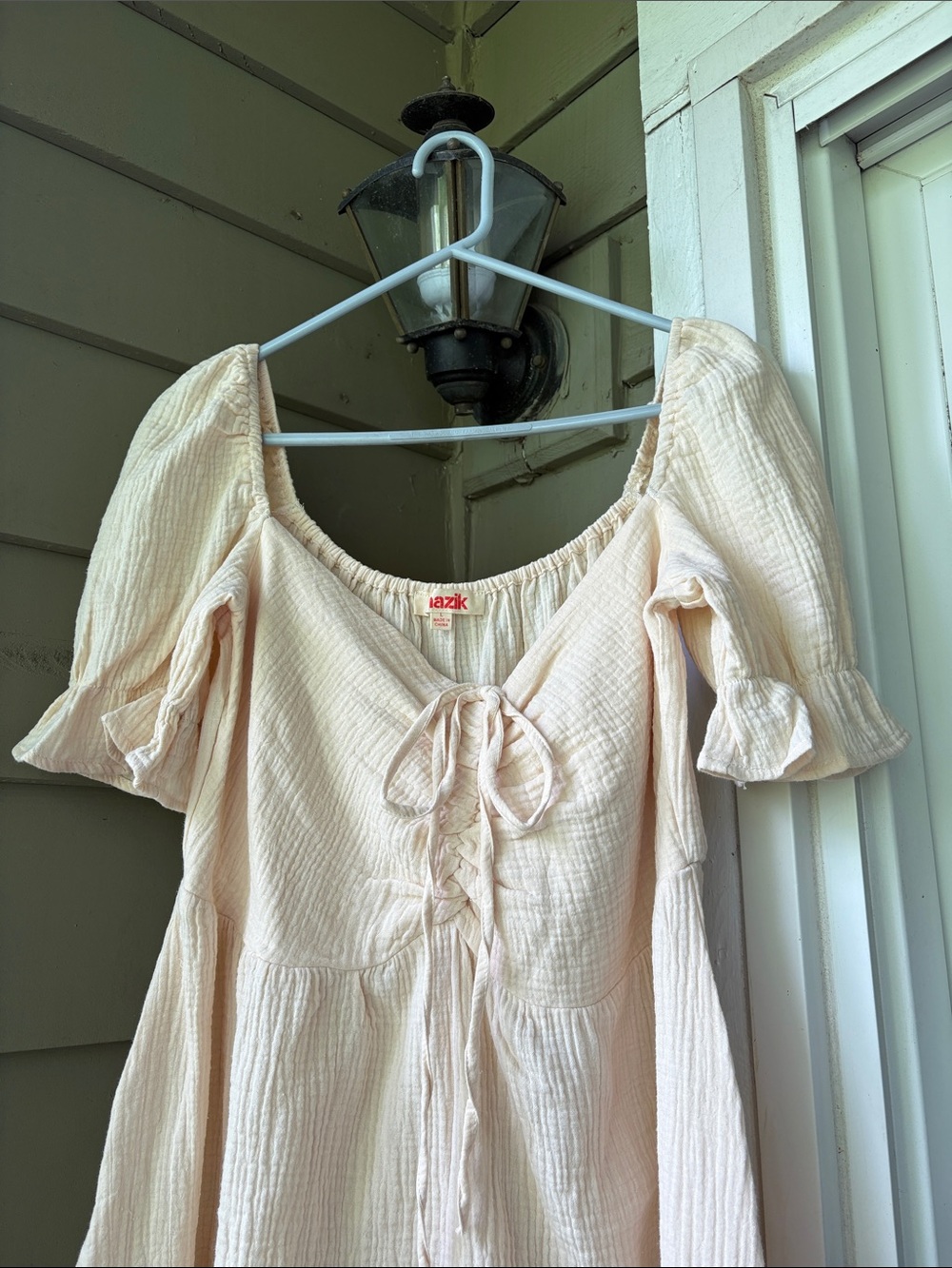 New Mazik Cream Textured Peasant Dress Sz L
